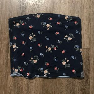 American Eagle Reversible Tube Top - Navy Floral and Light Blue